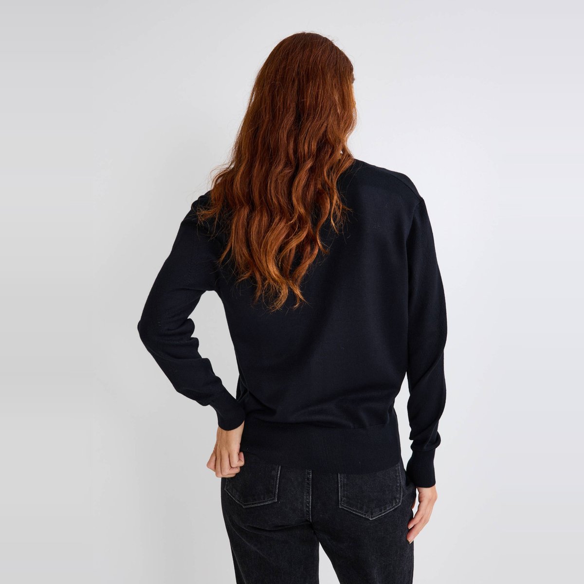 Pull col V ajouré noir, MONOPRIX