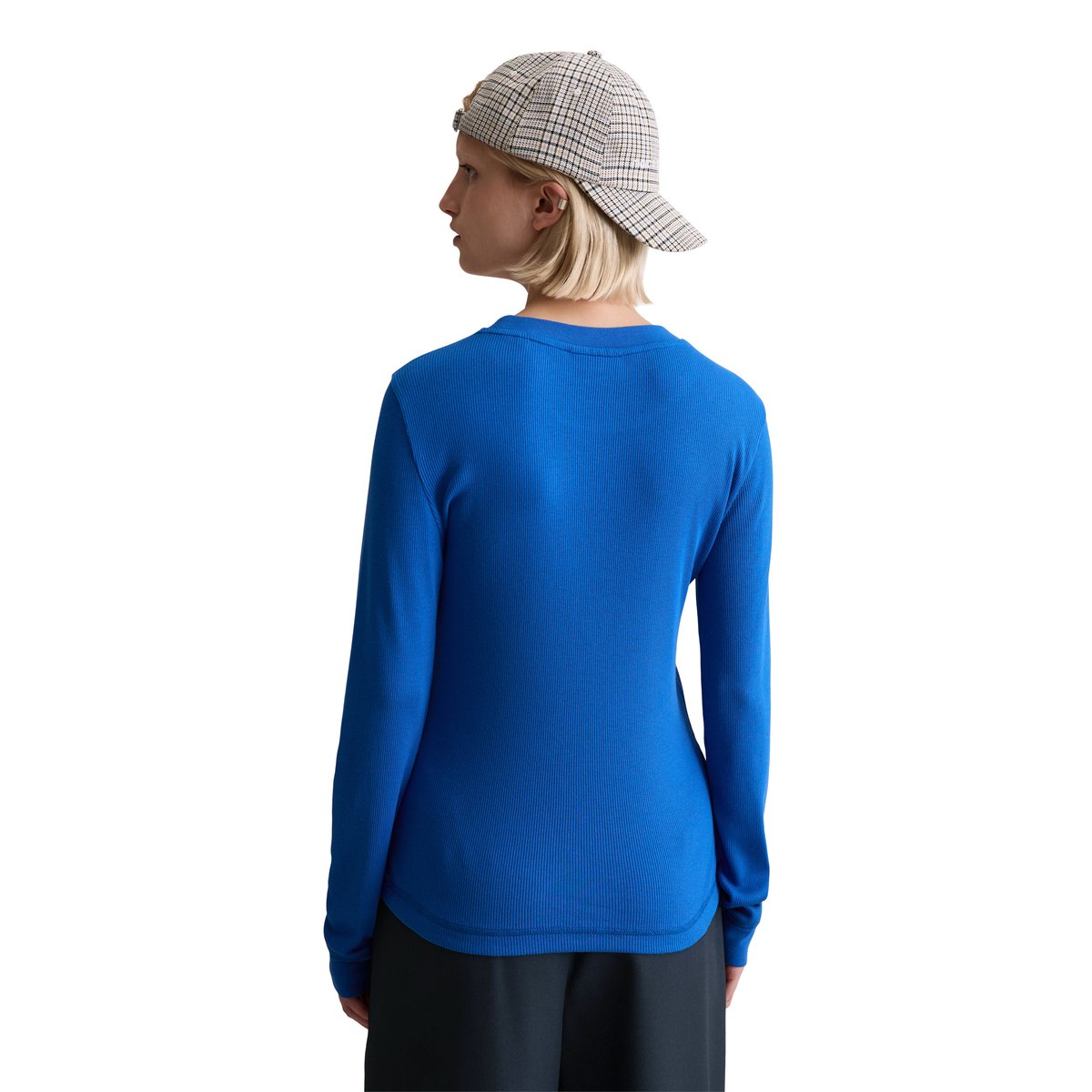 T-shirt long slim en doux jersey stretch coton bio modal bleu moyen, MARC O’POLO DENIM