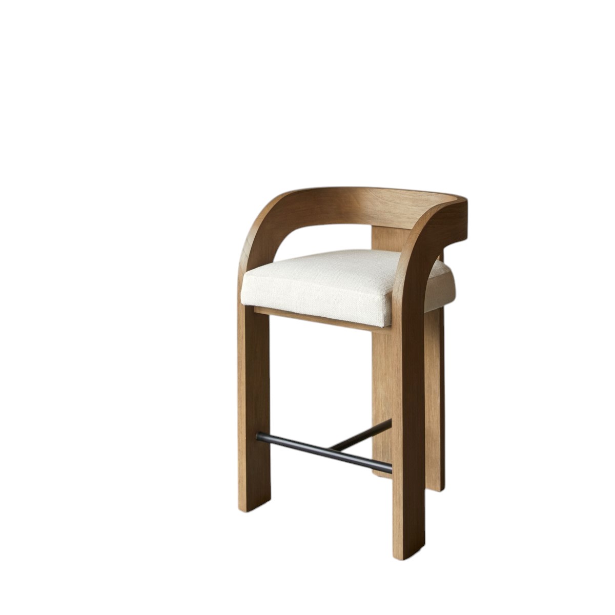 Tabouret de bar en Mindi clair massif, BOTI beige, TIKAMOON