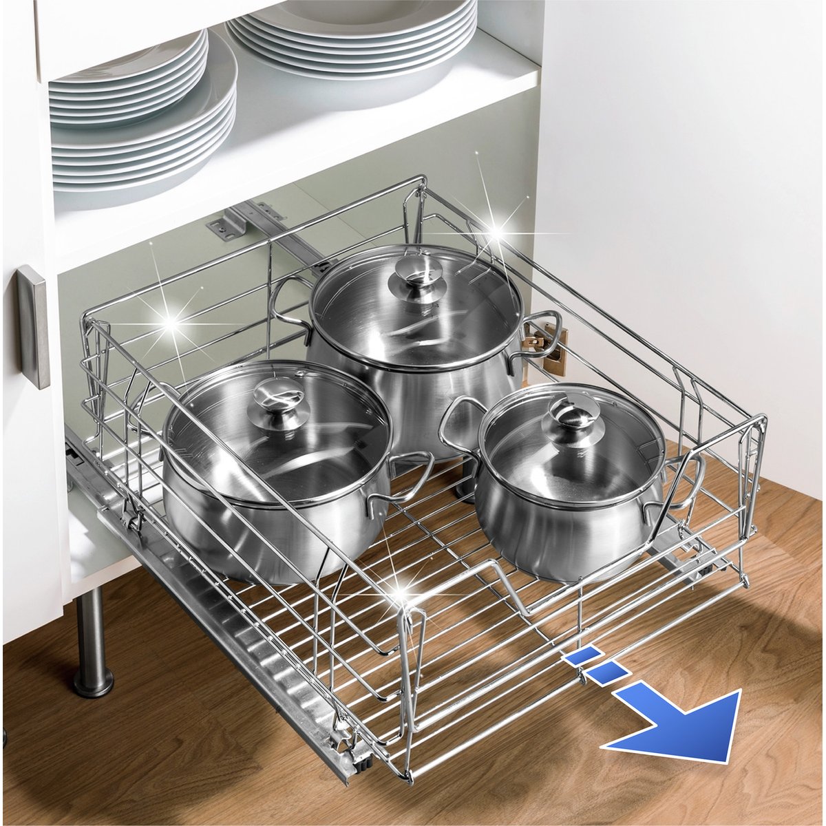 Tiroir coulissant pour placard cuisine MAXI argent brillant, WENKO