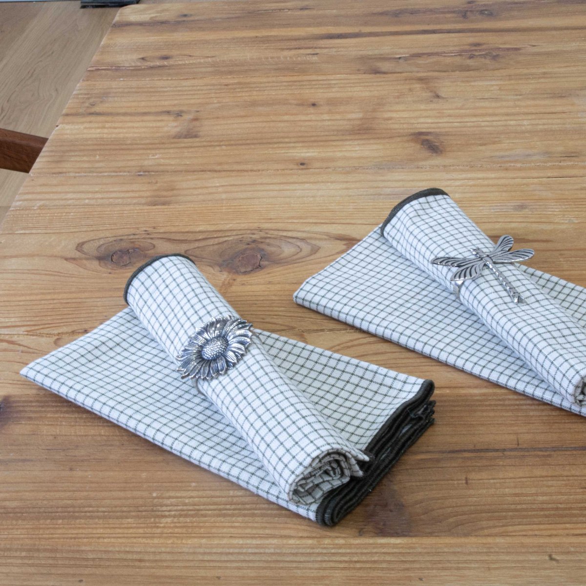 Serviette de table à carreaux en coton gris anthracite, SUD ETOFFE