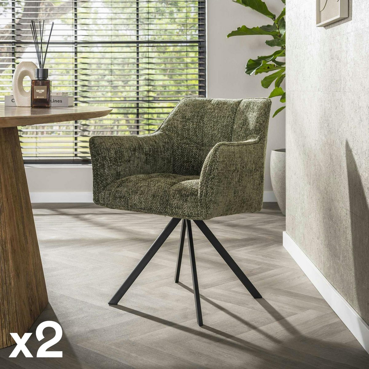 Fauteuil de table pivotant vert chiné (lot de 2) MELBOURNE vert, PIER IMPORT