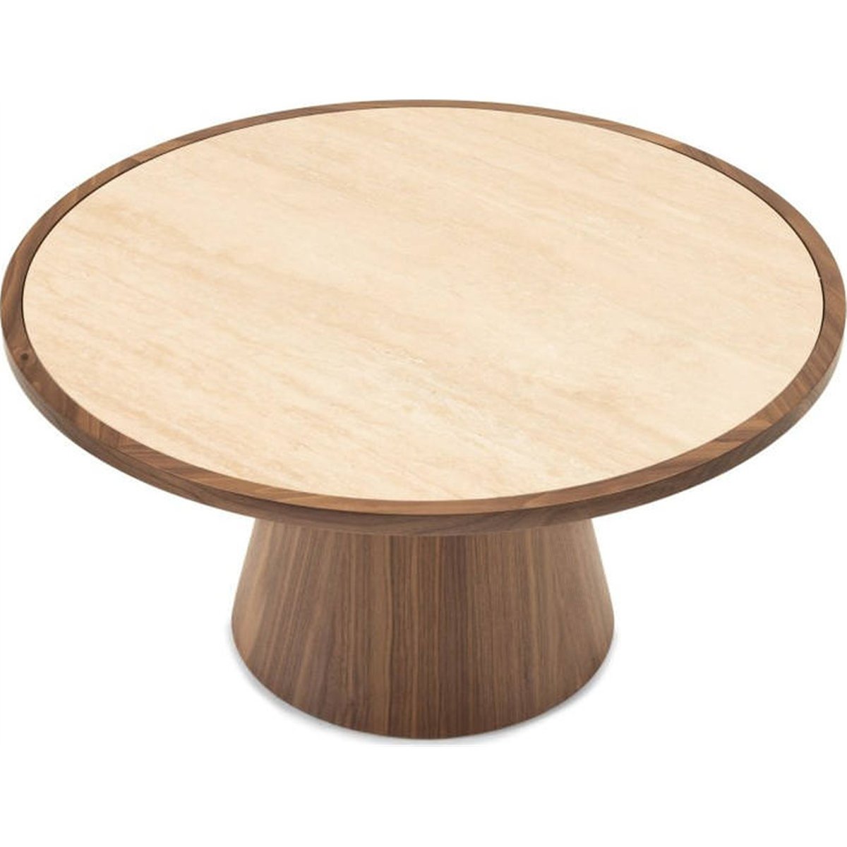 Table basse ronde travertin collection WASABI noyer et travertin, RECOLLECTION