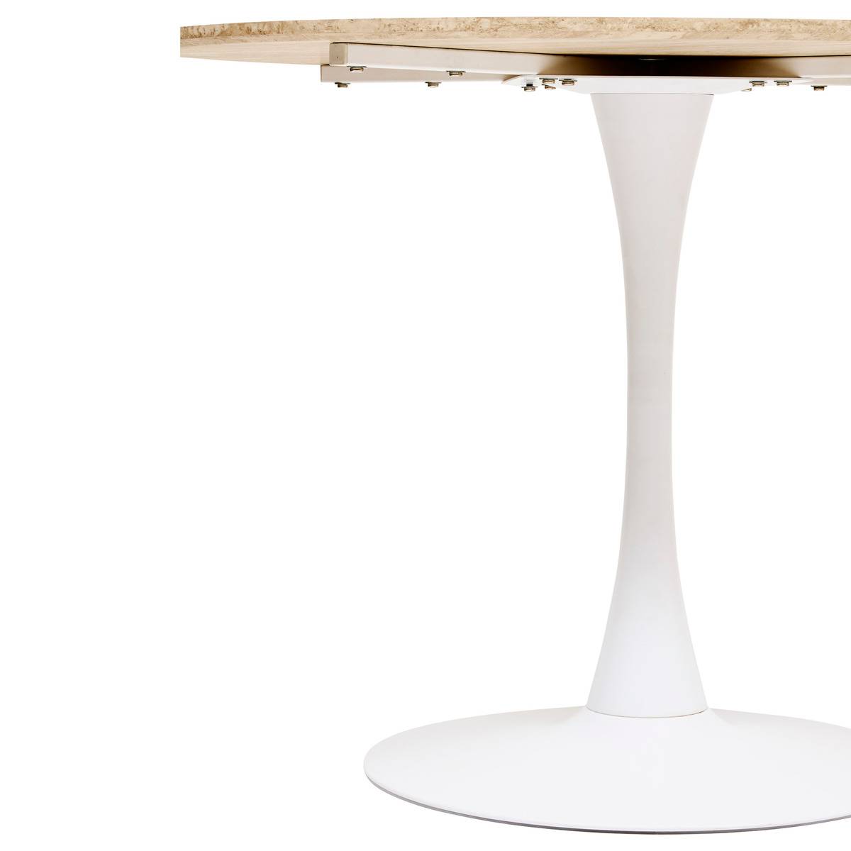 Table à manger ronde 4 places effet travertin ELIAS blanc, ATMOSPHERA