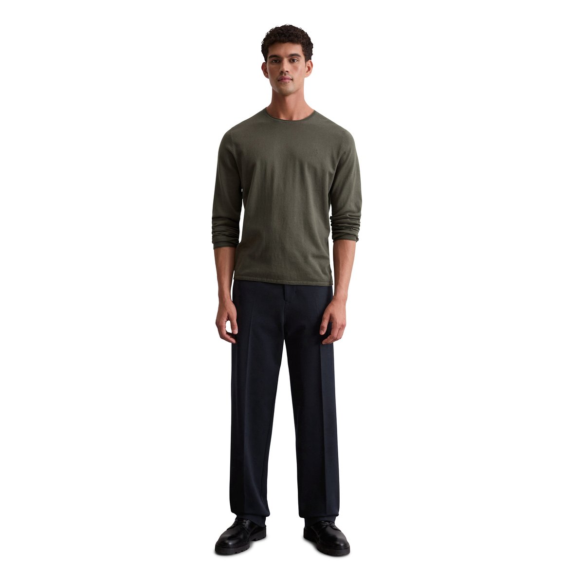 Pull-over regular en mélange de coton et de cachemire bio vert foncé, MARC O'POLO