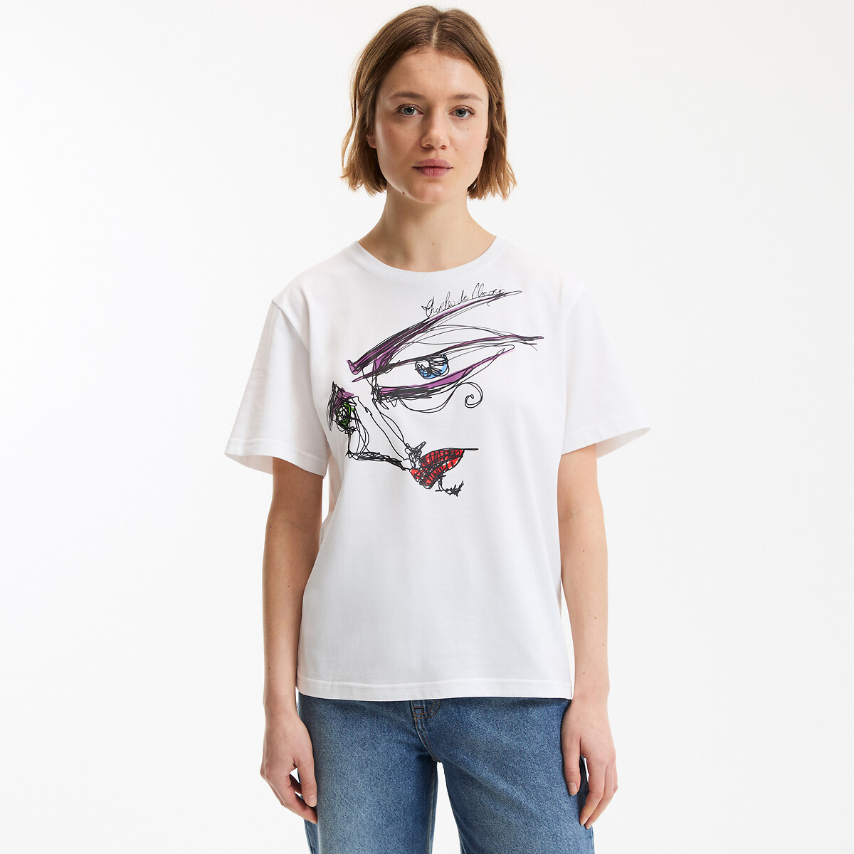 Graphic Print Crew Neck Short Sleeve T-Shirt white, CHARLES DE VILMORIN X LA REDOUTE