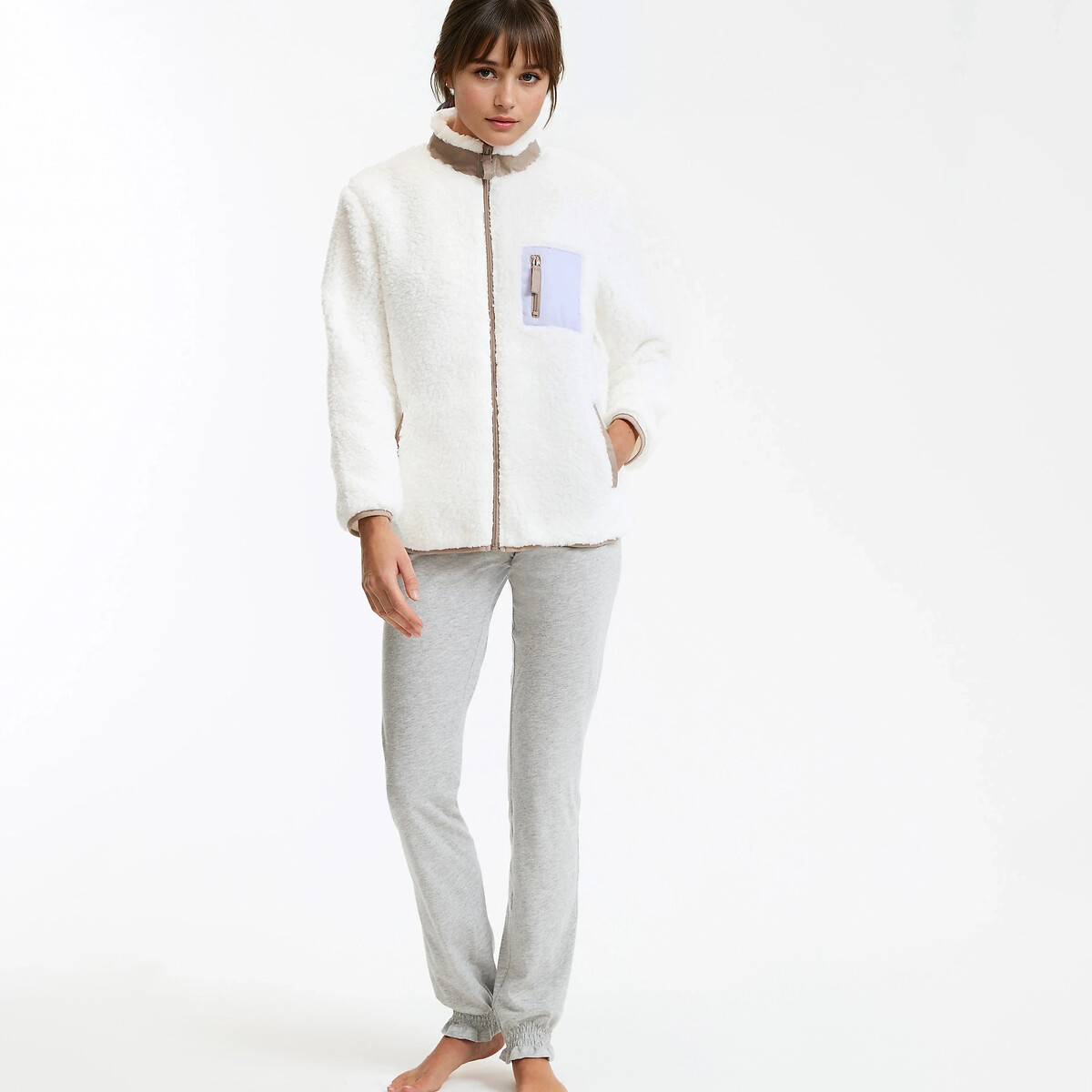 Veste d'intérieur courte en maille polaire blanc, SO'HOME