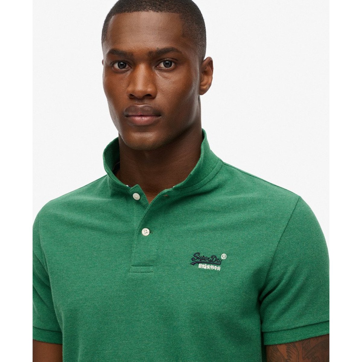 Polo Poolside vert champ chiné, SUPERDRY