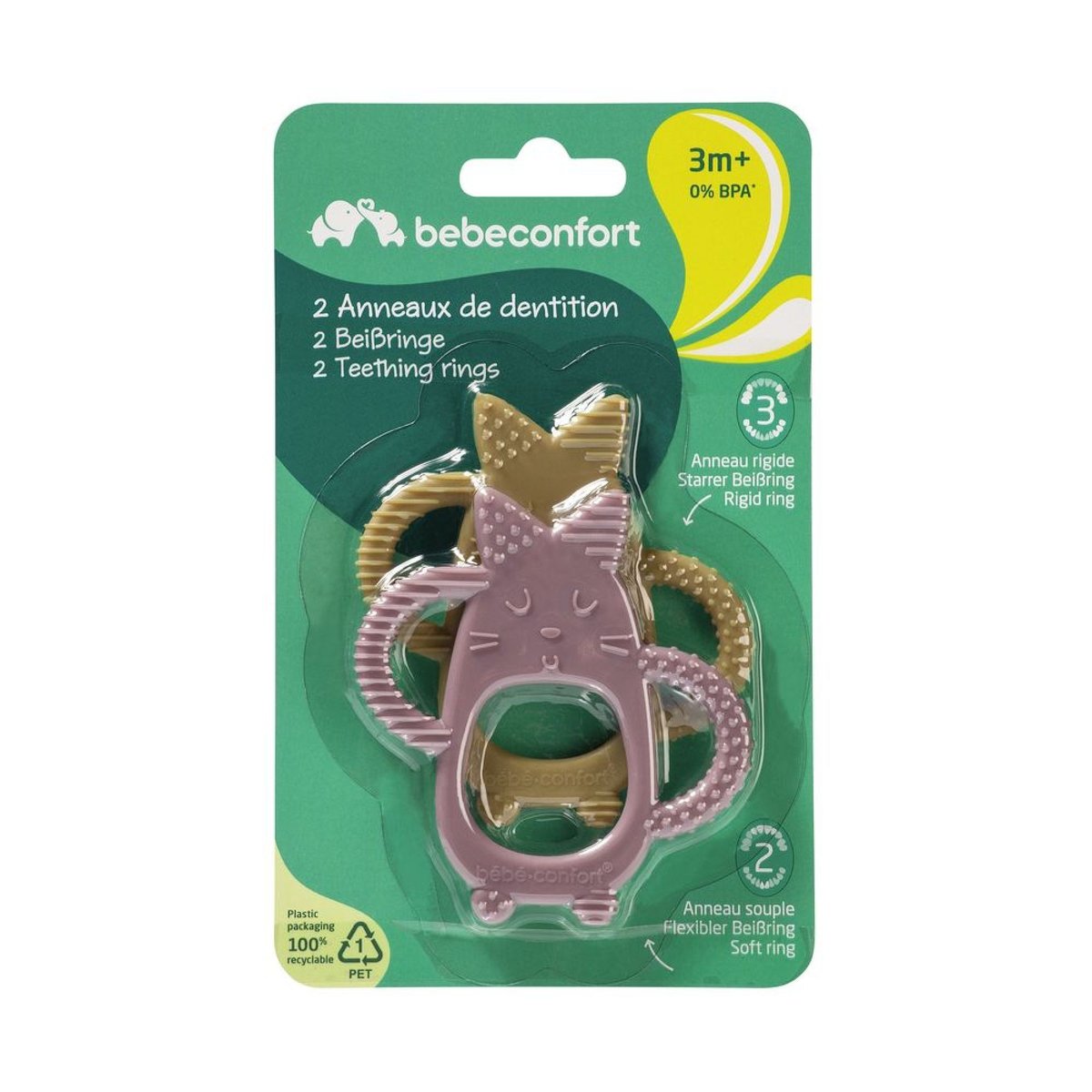 Lot de 2 anneaux de dentition vert/lavande couleur unique, BEBECONFORT