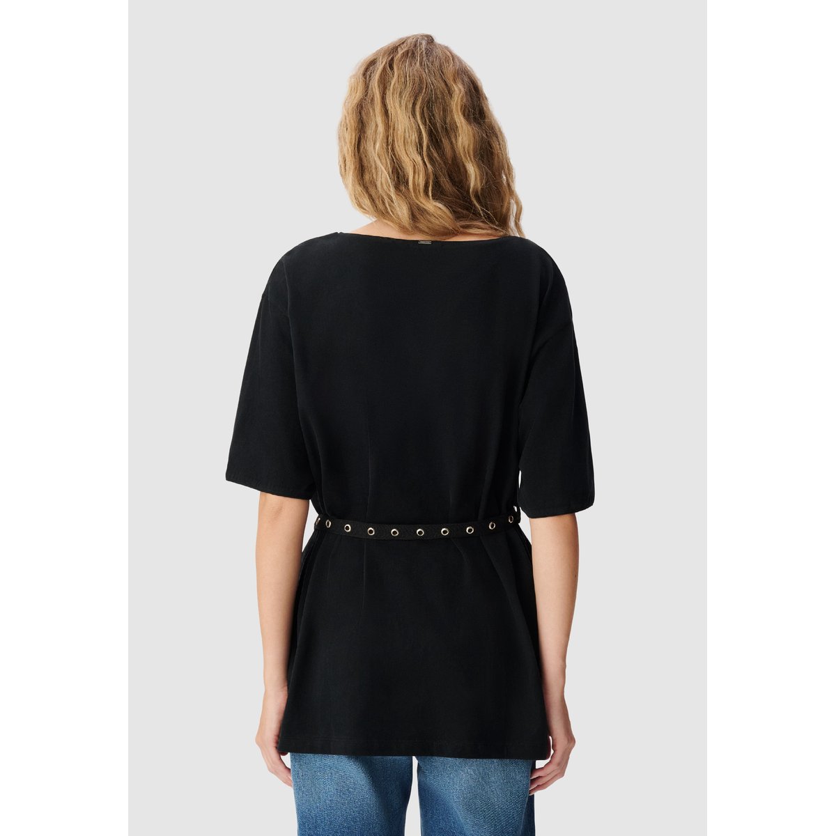 Tee-shirt mi-long avec ceinture amovible noir, IKKS
