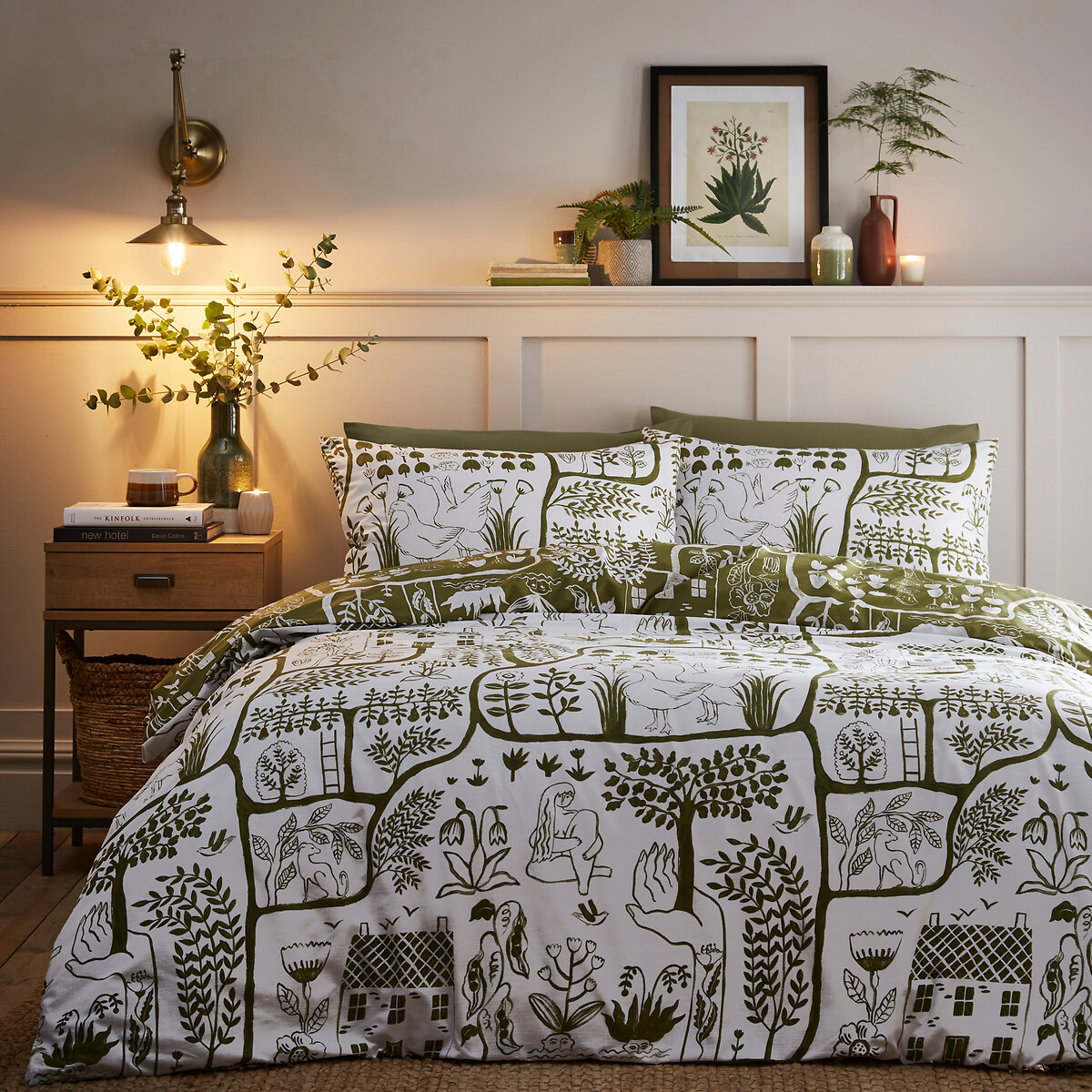Frida Floral Reversible Cotton Mix Duvet Cover and Pillowcase Set moss green , FURN.