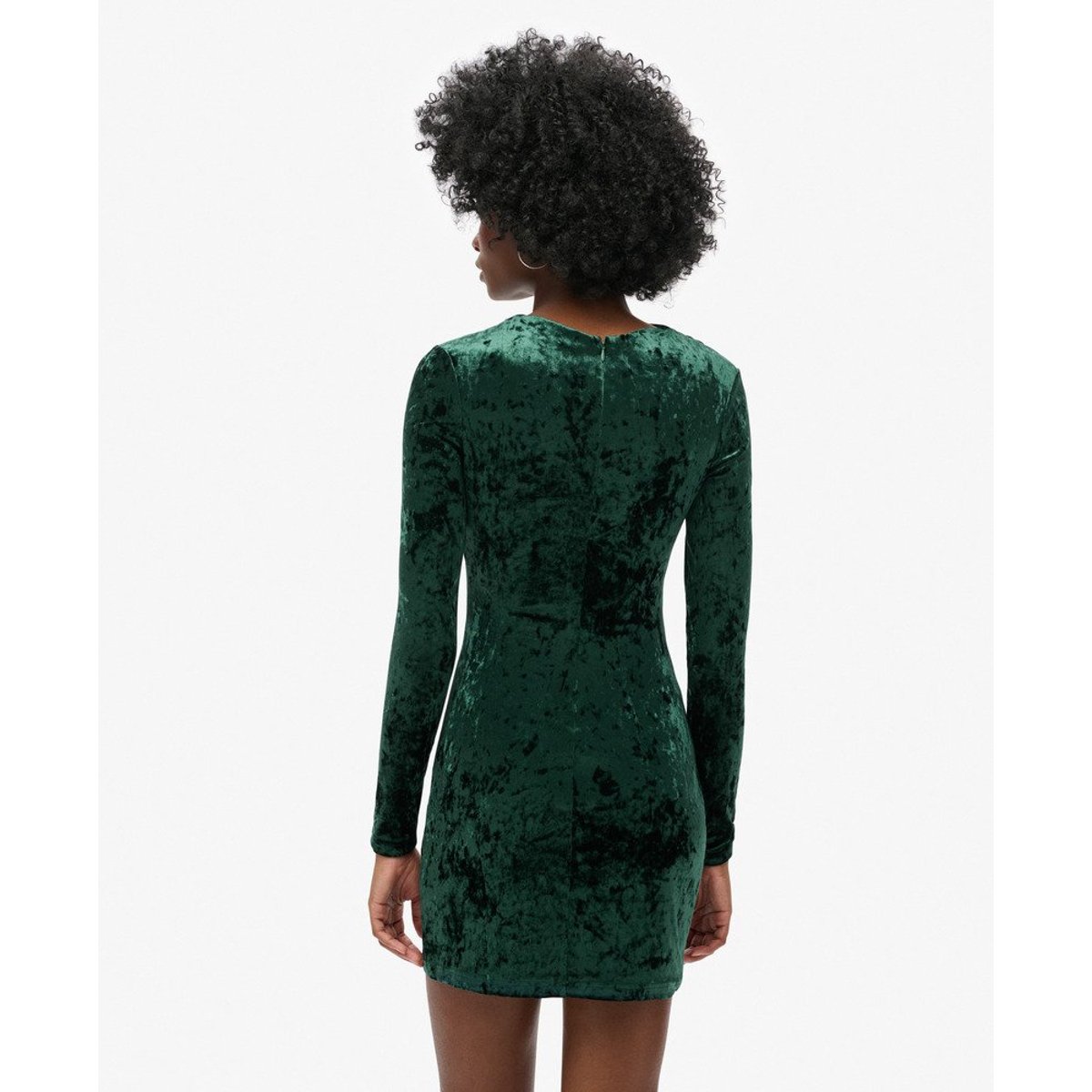 Robe courte en velours à manches longues vert ultra-profond, SUPERDRY