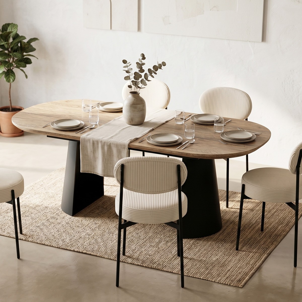 Table à manger ovale extensible 8/16 couverts effet bois - DOURO bois, HOMIFAB