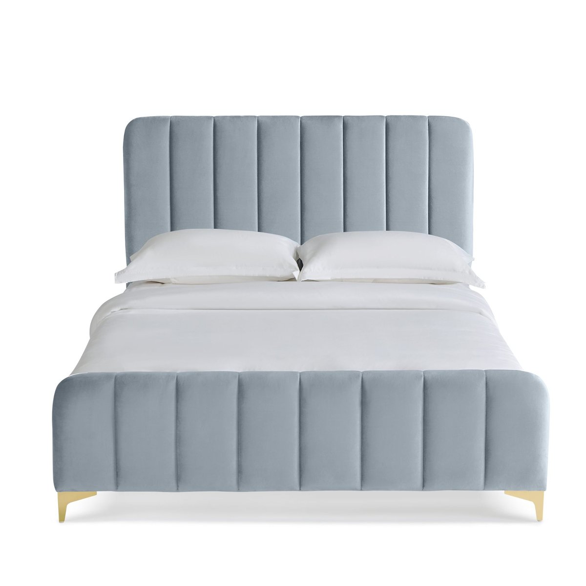 Lit velours avec pieds métal bleu grisé, TERRE DE NUIT
