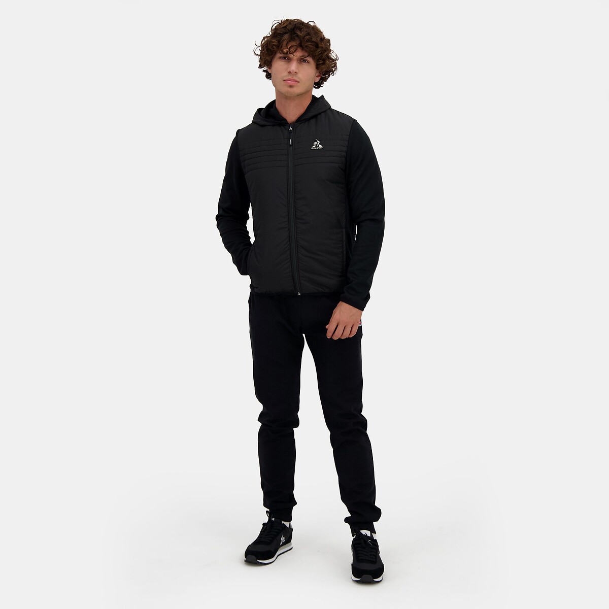 Veste hybride zippée à capuche noir, LE COQ SPORTIF