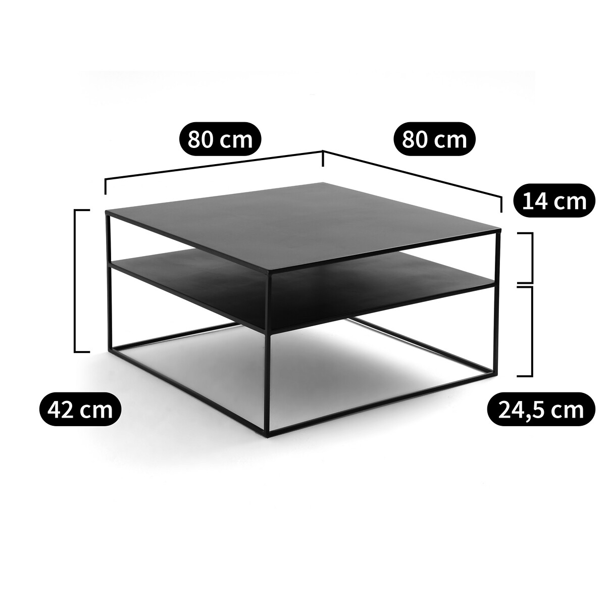Table basse carrée métal acier, Miva noir, LA REDOUTE INTERIEURS