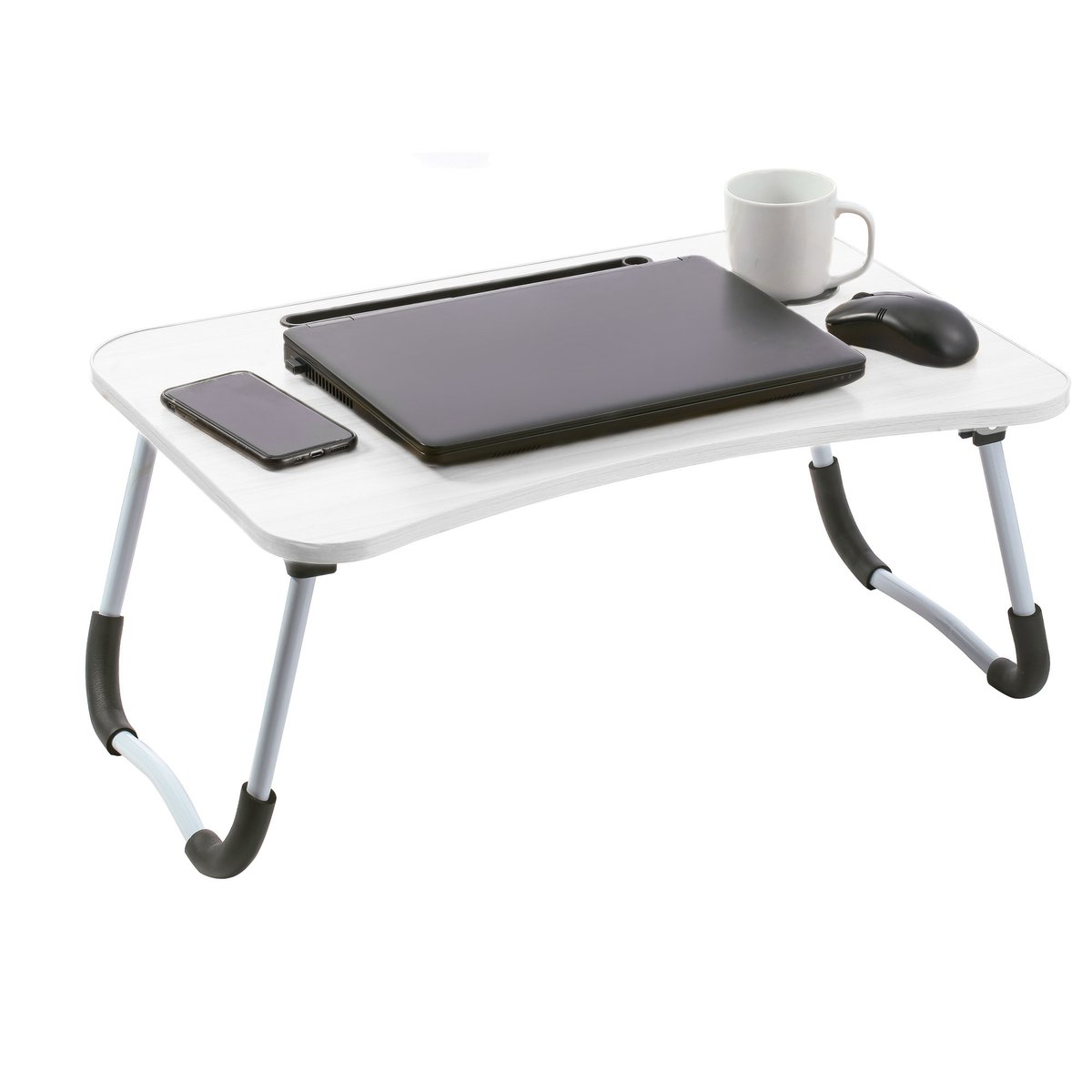 Plateau de lit blanc en bois et métal pour ordinateur 60x40x26cm blanc, WADIGA