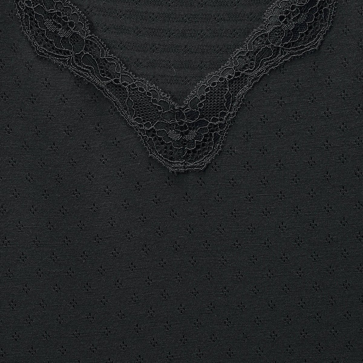 T-shirt manches longues col V MALAURY en modal et dentelle noir, MONOPRIX