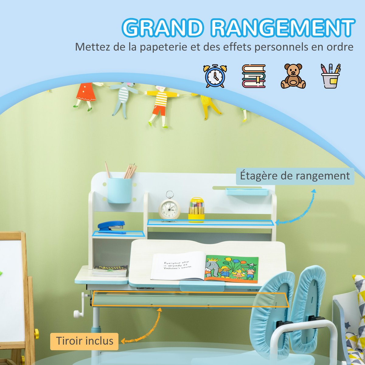 Ensemble bureau et chaise pour enfants PP bleu, HOMCOM
