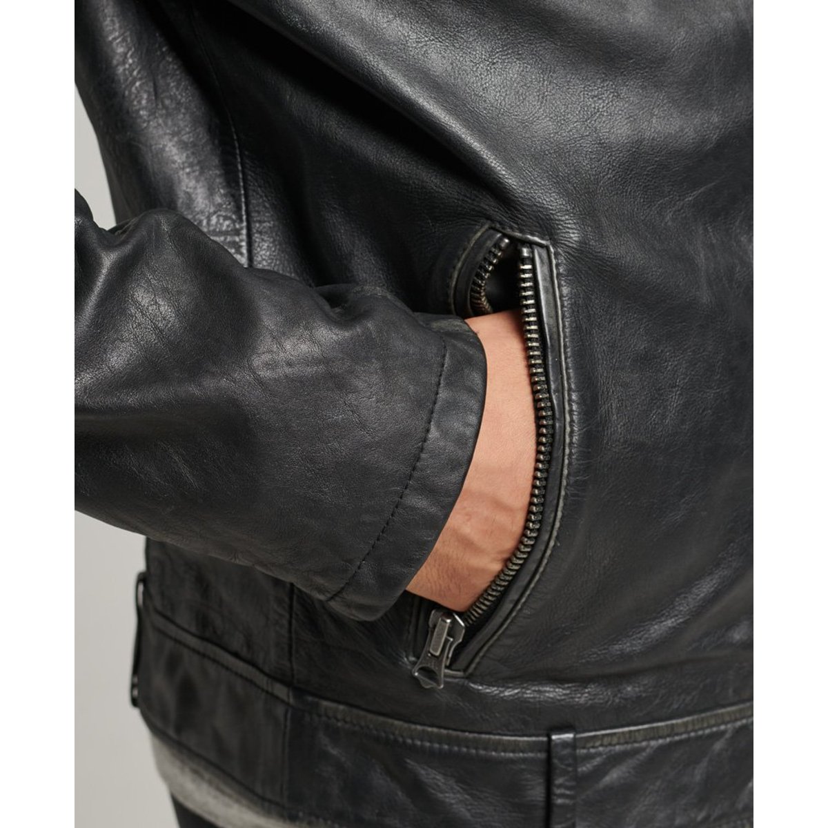 Veste en cuir Moto Racer noir, SUPERDRY