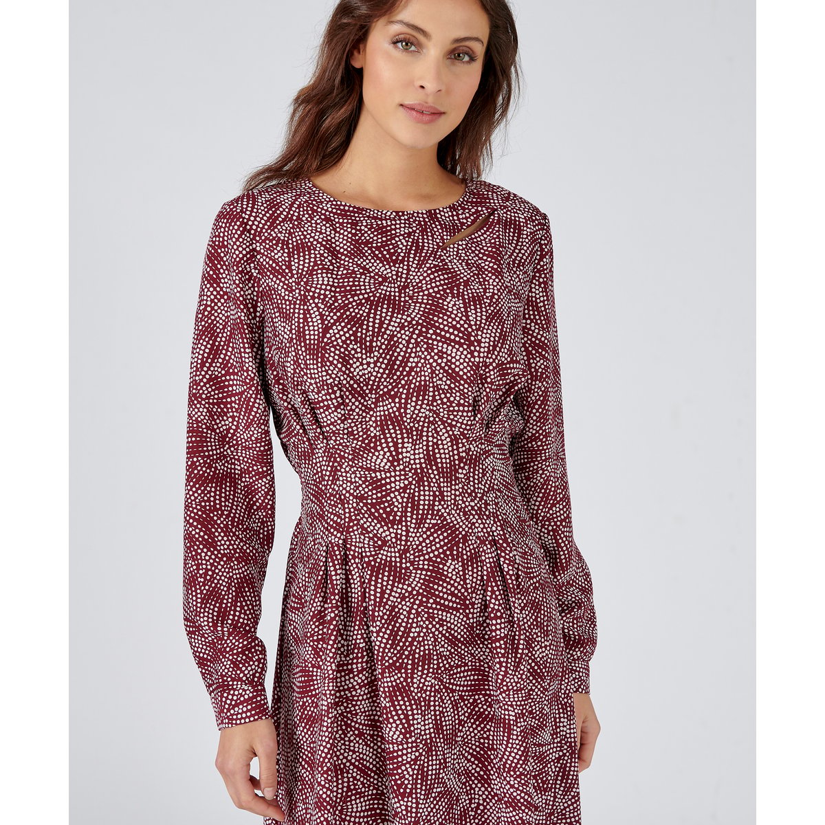 Robe imprimée à manches longues rouge bordeaux graphique, DAMART