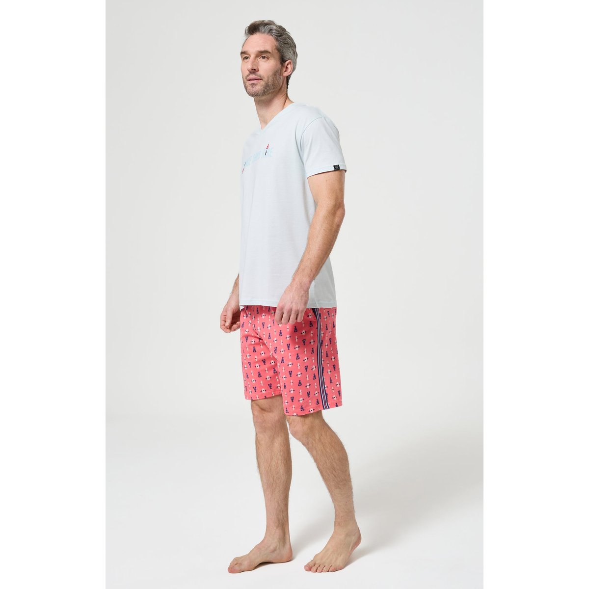 Pyjashort en coton imprimé Pince sans rire corail, ARTHUR