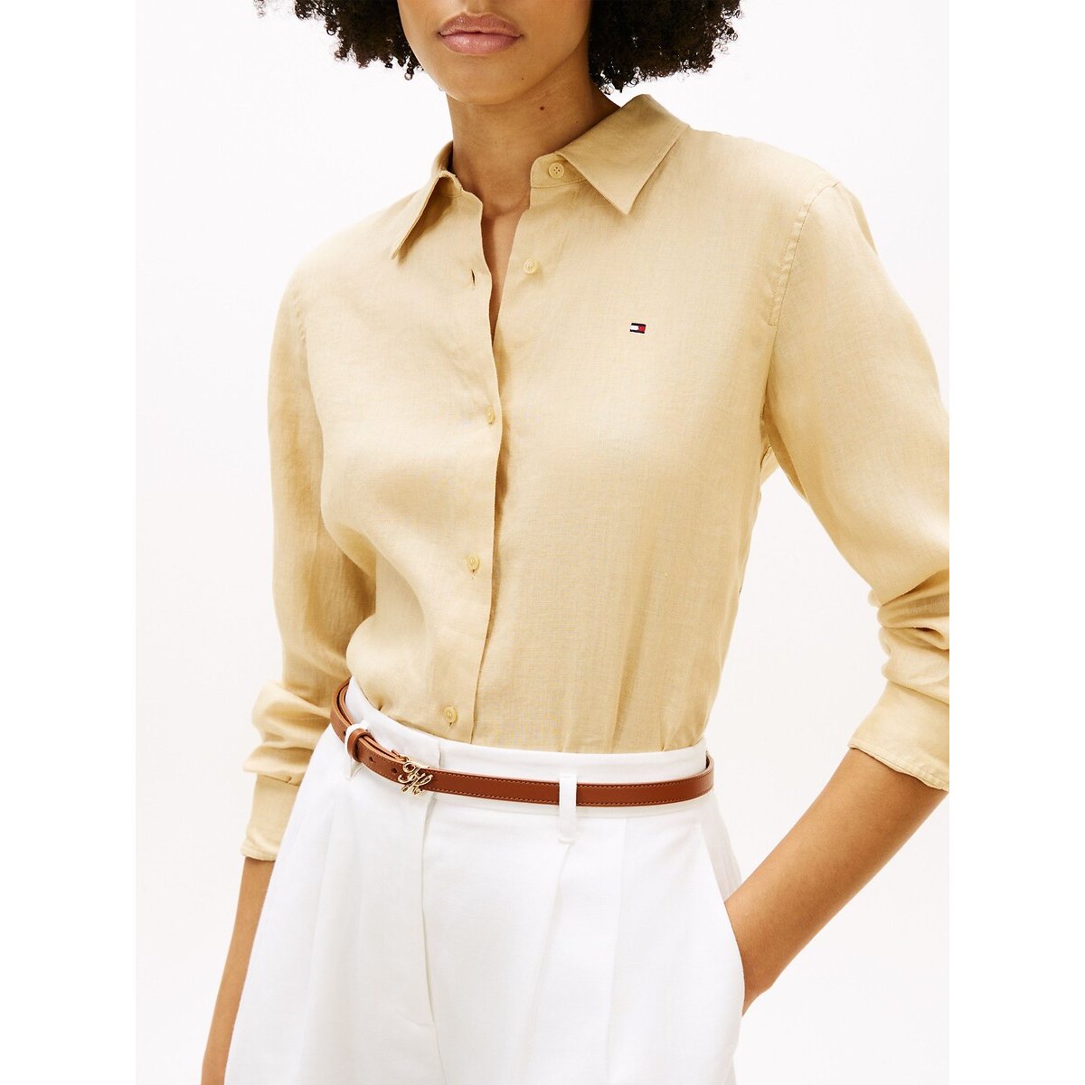 Chemise en lin à manches longues beige, TOMMY HILFIGER