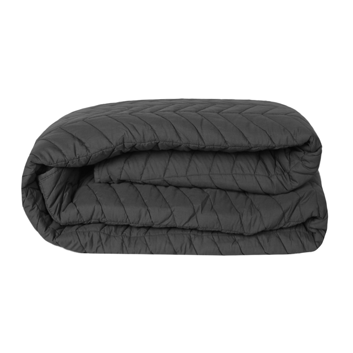 Couvre lit en percale de coton surpiquée CHEVRON anthracite, SENSEI MAISON
