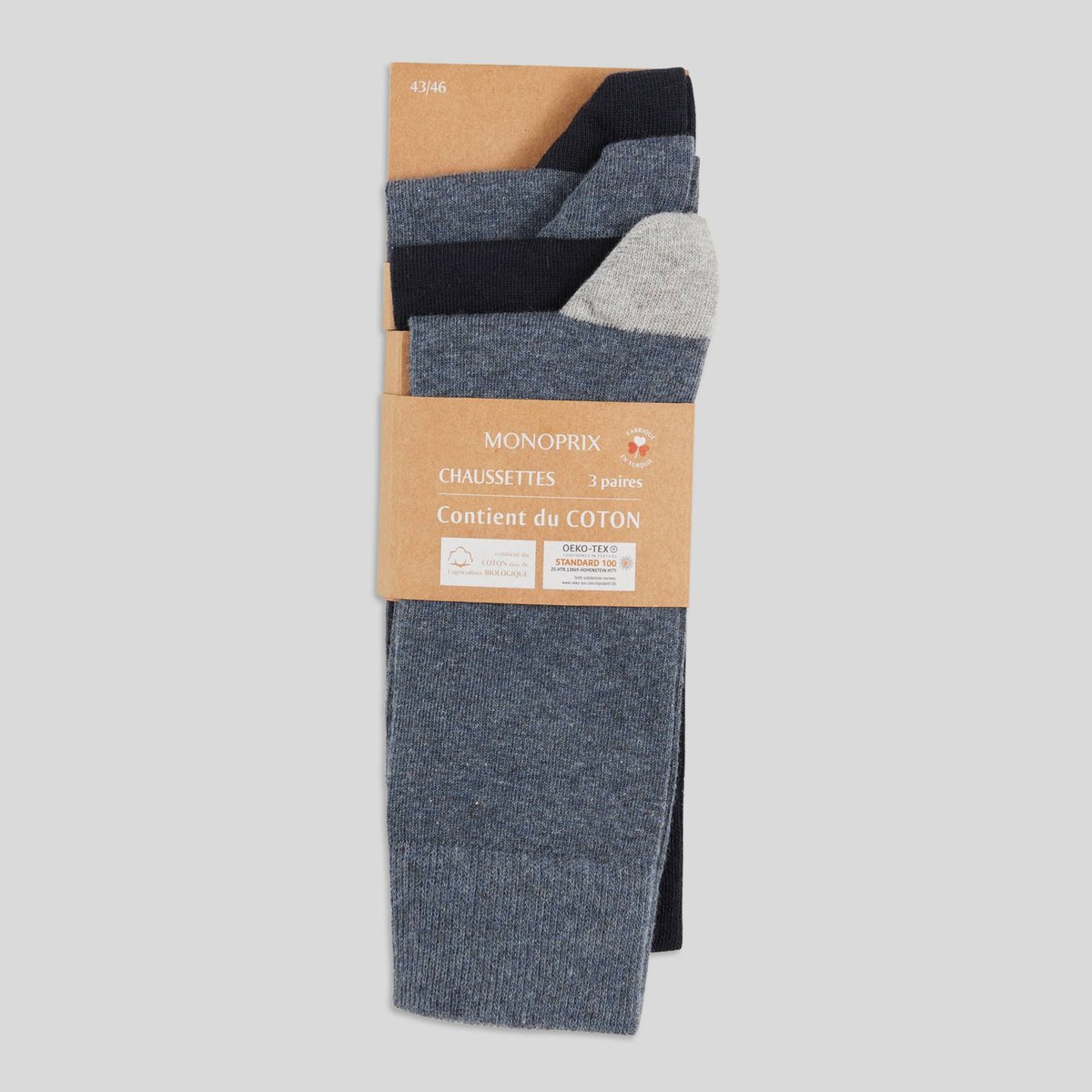 Lot de 3 paires de chaussettes fantaisie en coton cobalt, MONOPRIX