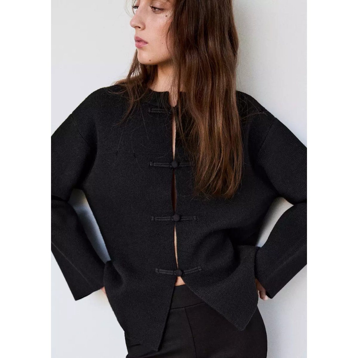 Veste droite à brandebourgs noir, MANGO