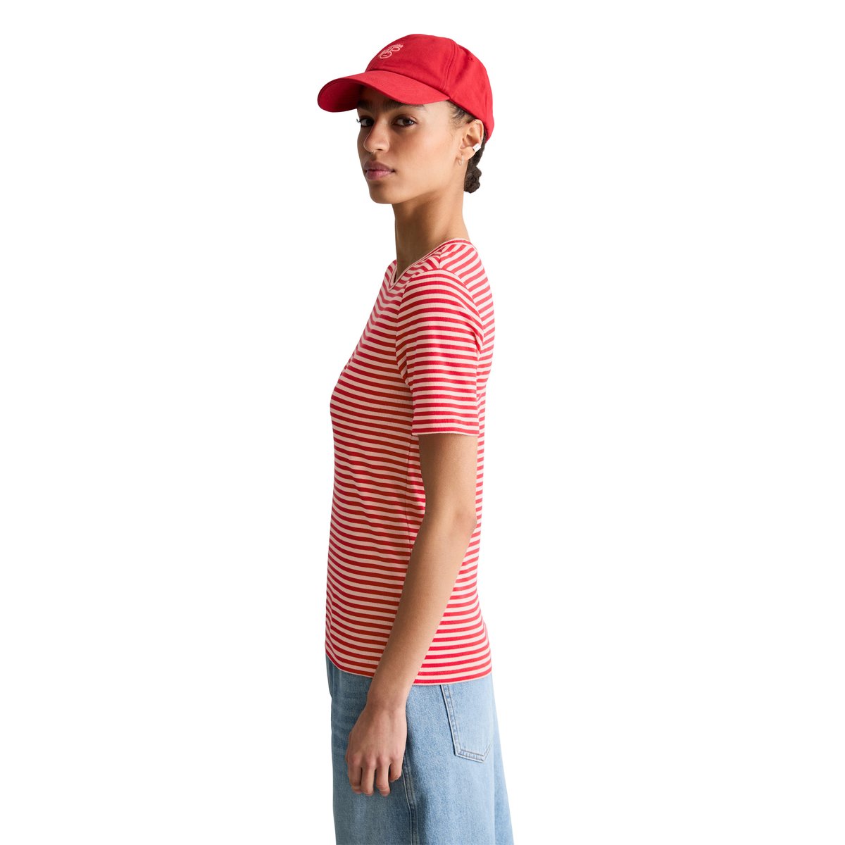T-shirt slim en jersey côtelé rouge, MARC O’POLO DENIM