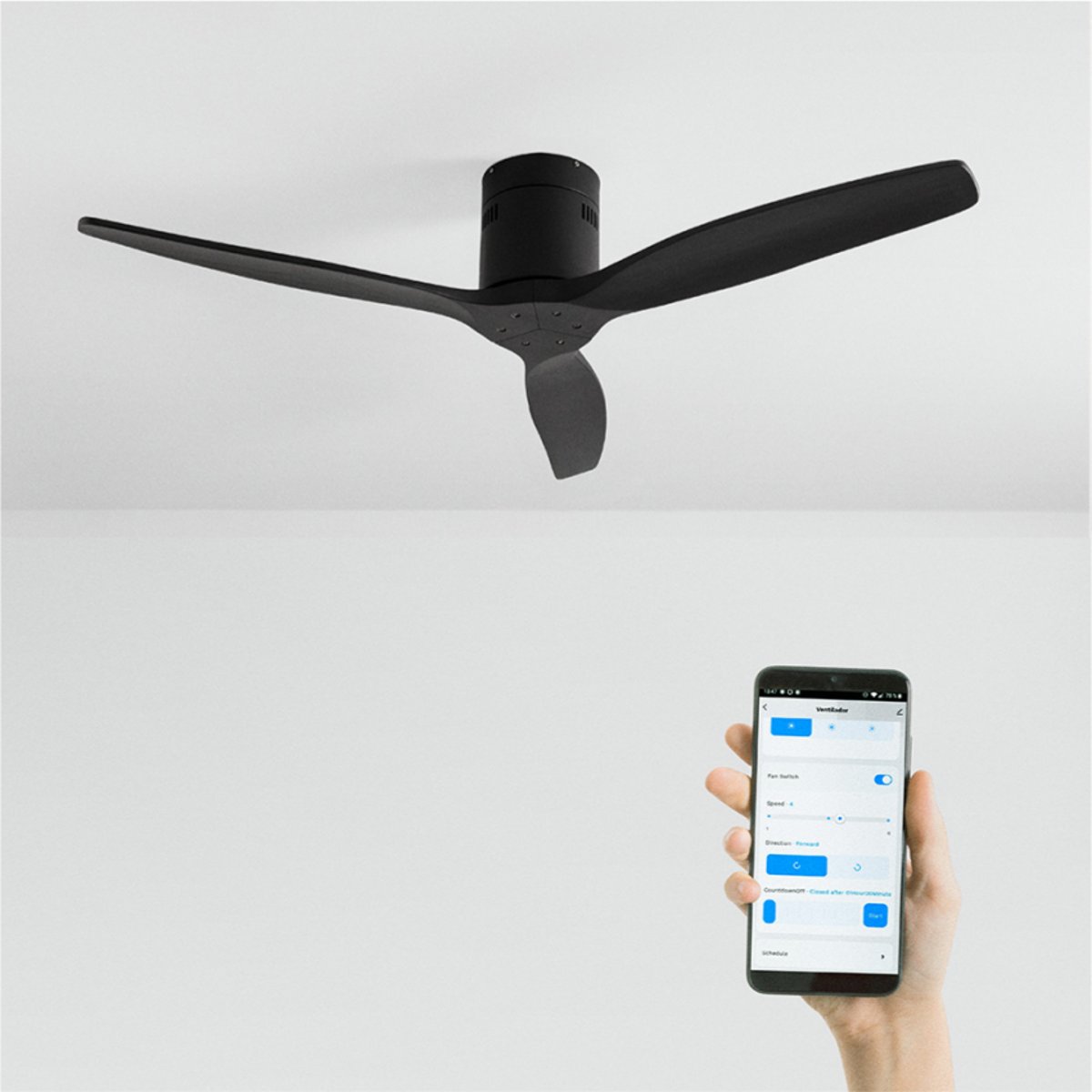 Ventilateur de plafond 40W sans lumière avec Wi-Fi WIND CALM NATURAL WOOD noir/noir, CREATE