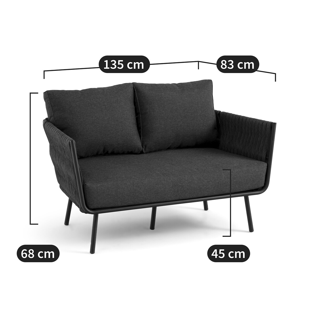 Canapé de jardin 2 places aluminium, Masai gris anthracite, LA REDOUTE INTERIEURS