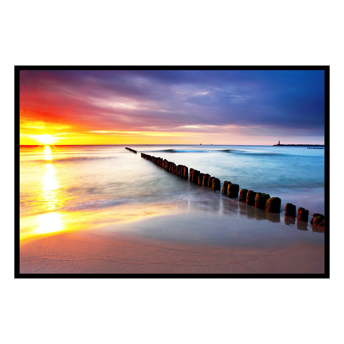 Affiche encadrée mer au coucher de soleil affiche + cadre en métal - noir, HEXOA
