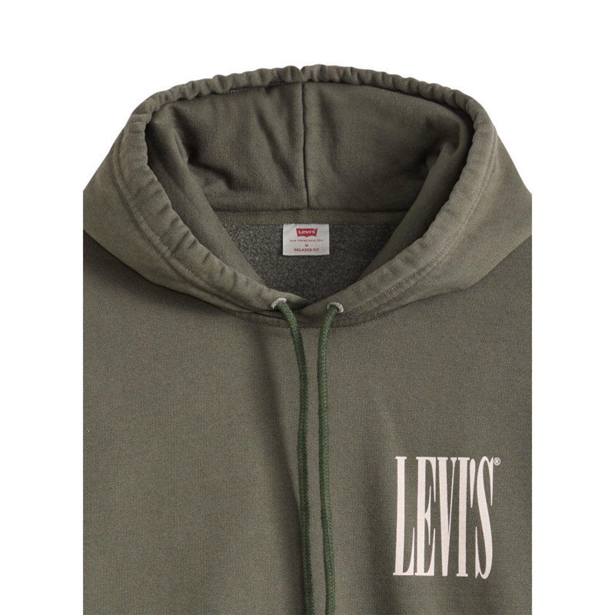 Sweat en coton mélangé kaki uni avec une coupe droite et une capuche vert, LEVI'S