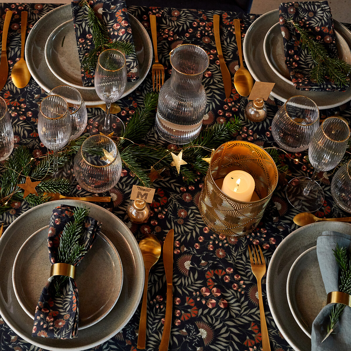 Nappe imprimée coton lavé Majari imprimé fond bleu, LA REDOUTE INTERIEURS