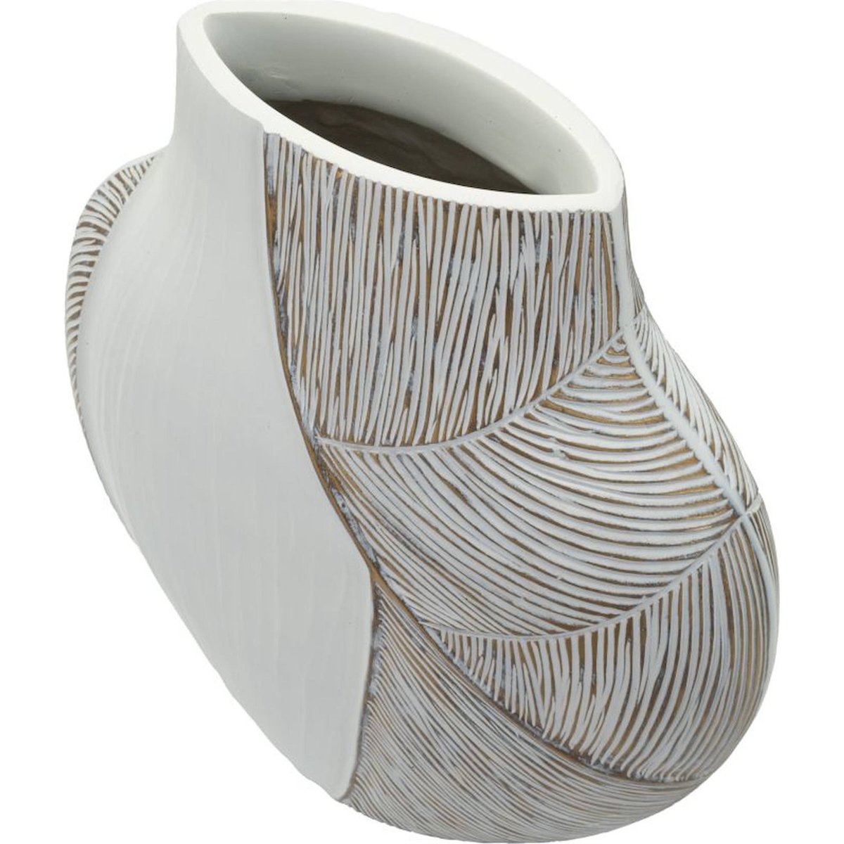 Vase en résine sculpté effet vague MODERN blanc patiné, RECOLLECTION