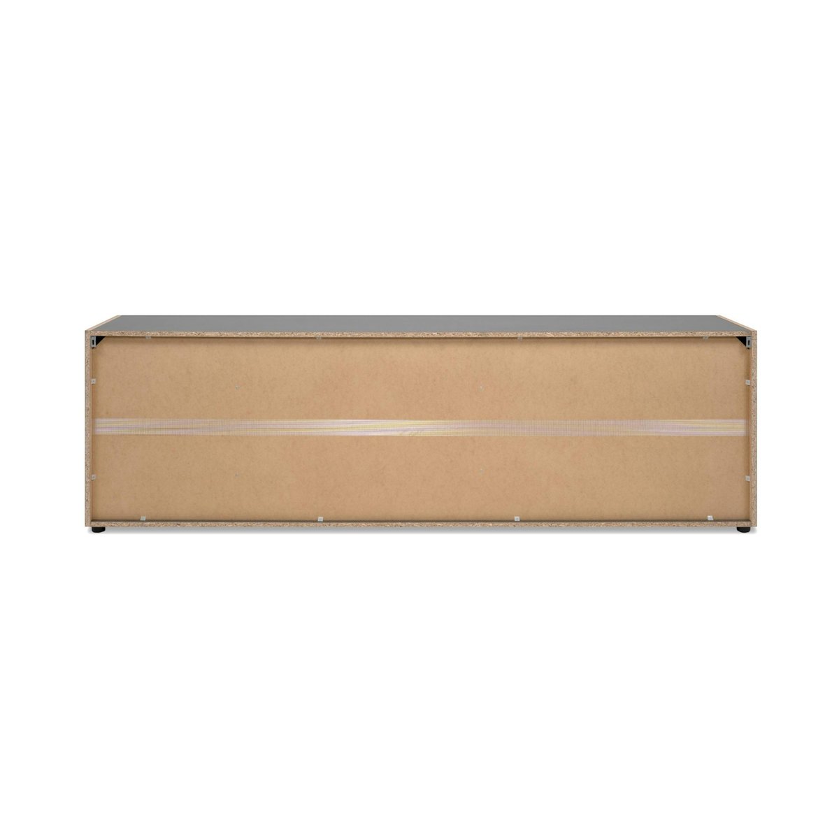 Long meuble TV gris foncé 3 portes 2 tiroirs ALVA bois naturel, PIER IMPORT