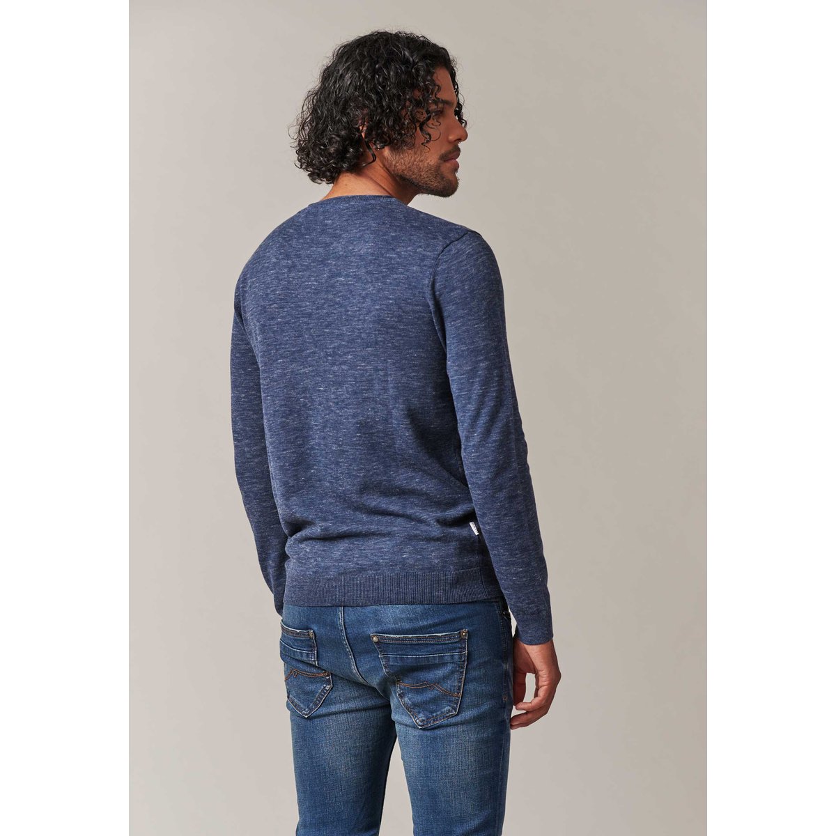 Pull basique en maille SINGLE indigo mel, DEELUXE