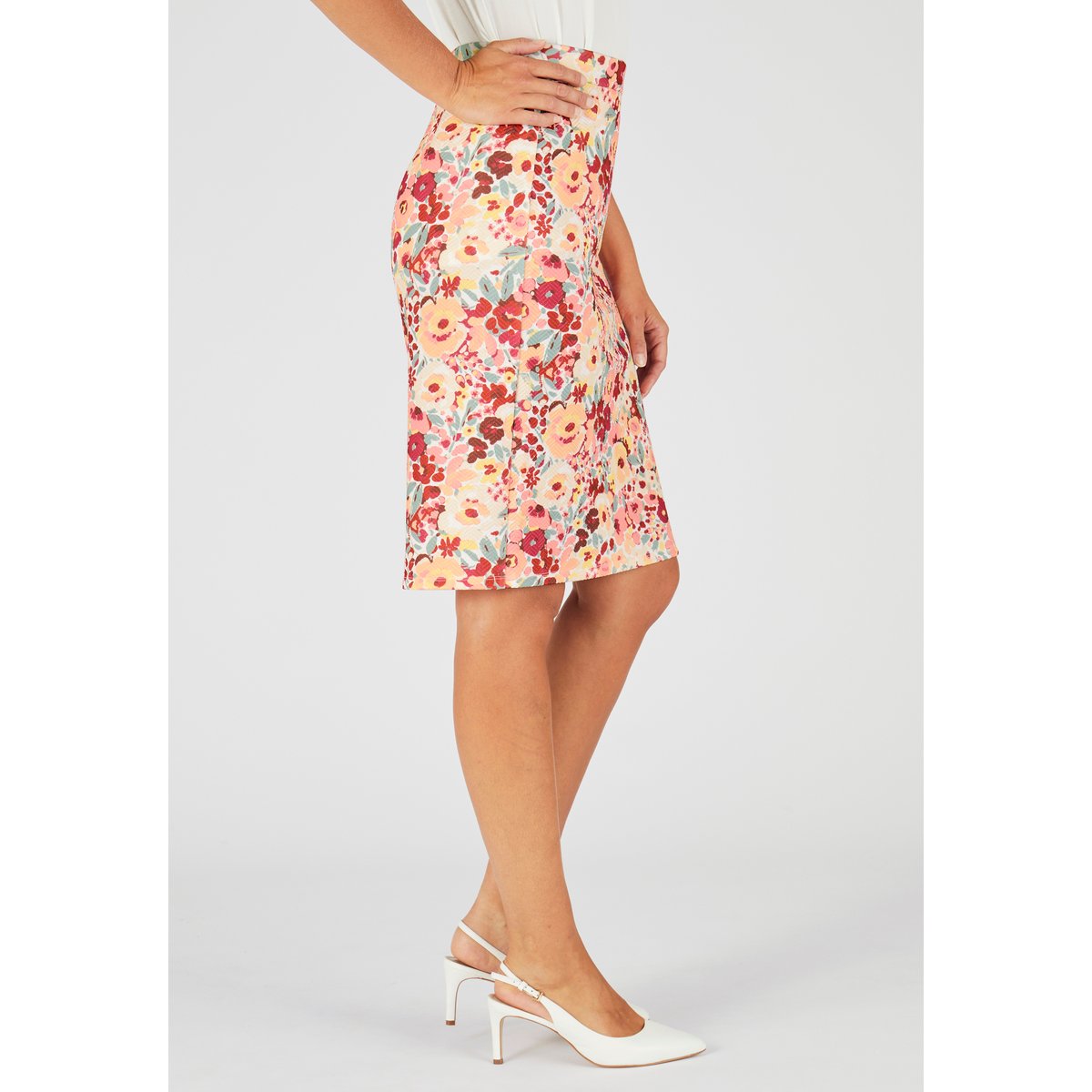 Jupe maille gaufrée extensible rose fleuri, DAMART