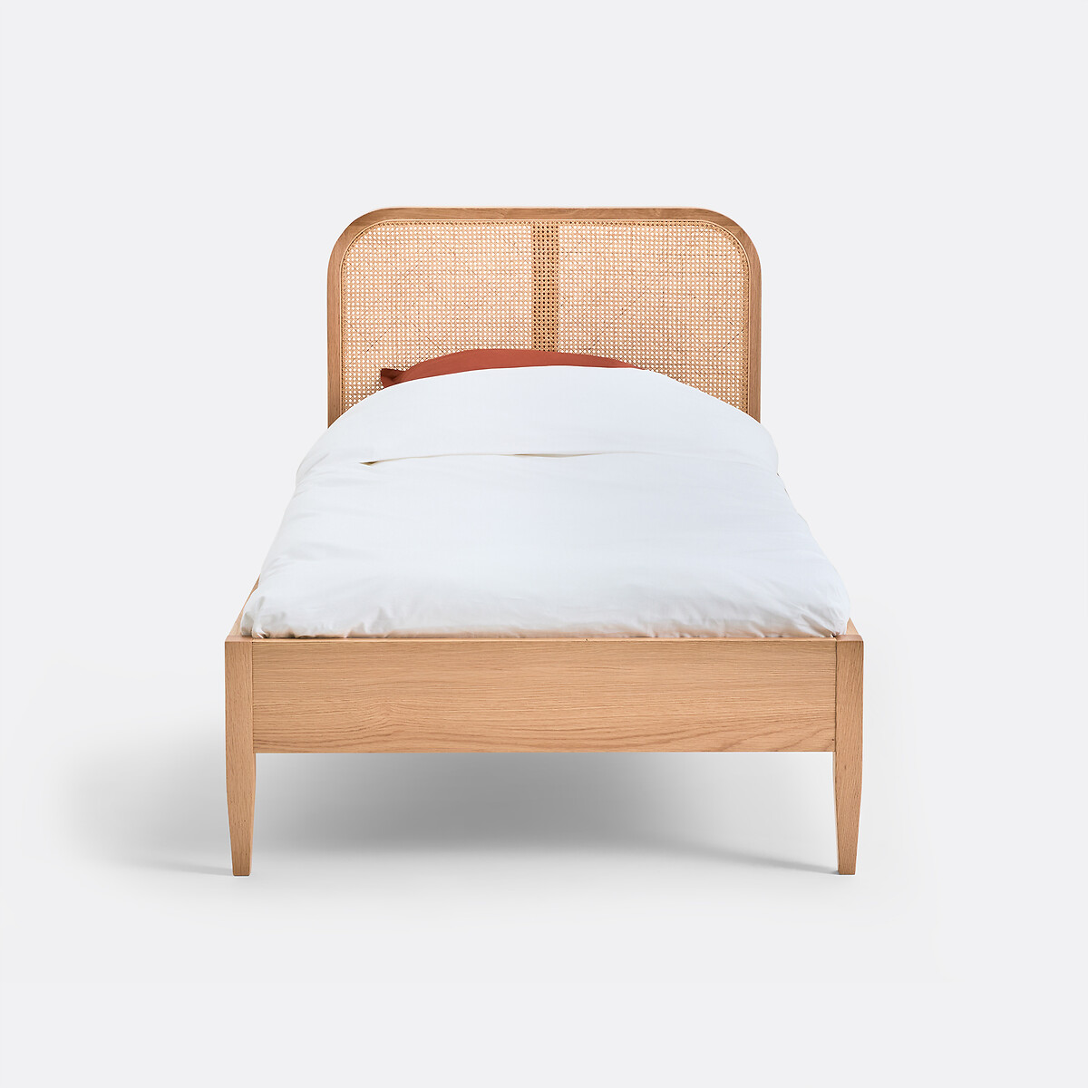 Cama individual de mimbre, roble y chapado, con somier, MADARA roble, LA REDOUTE INTERIEURS