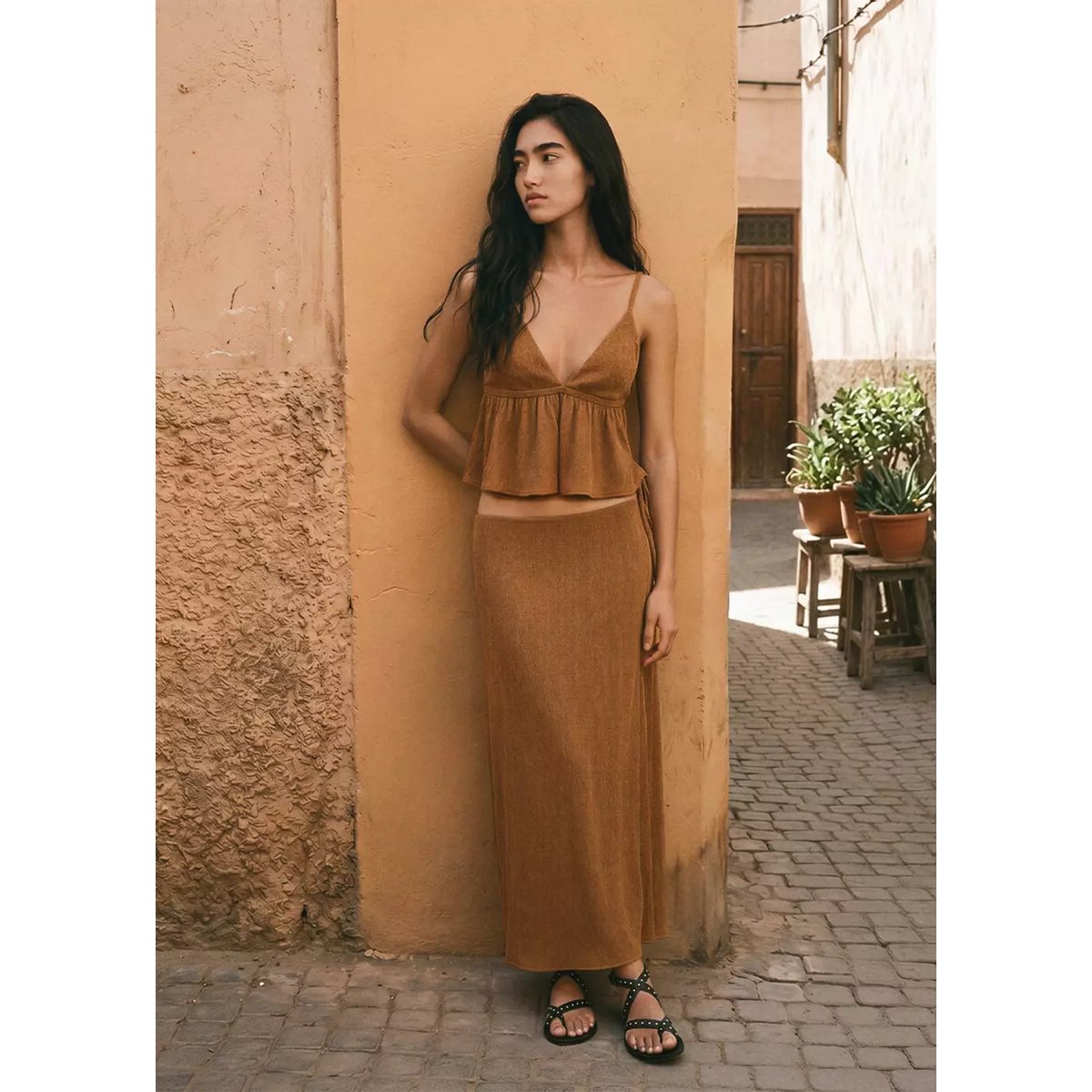 Jupe portefeuille fluide orange brûlé, MANGO TEEN