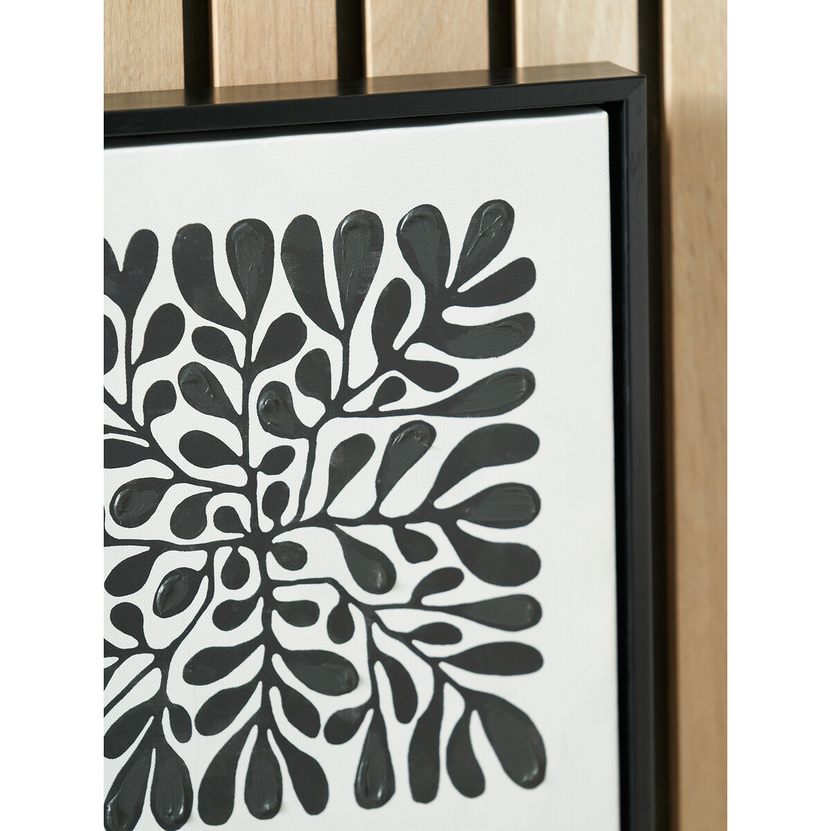 Set of 2 30 x 30cm Black Leaf Print Square Canvases with Black Frames black/white, ÉDITÉ