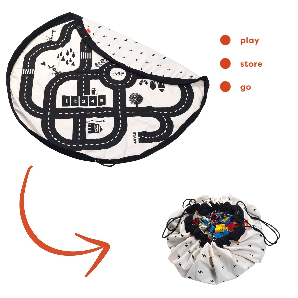 play&go - tapis de jeu & sac à jouets - roadmap/ thunderbolt ecru/noir, PLAY ET GO