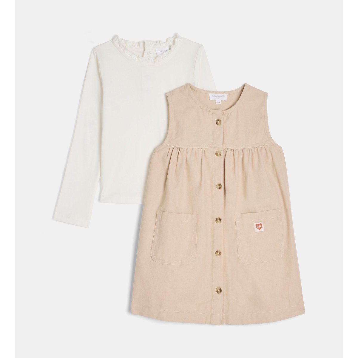 Ensemble robe tisoul en sergé écru et beige, CADET ROUSSELLE