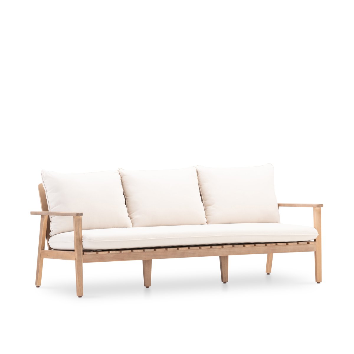 Canapé, bois, BERNA bois claire, corde beige, coussin écru, DEFORA HOME