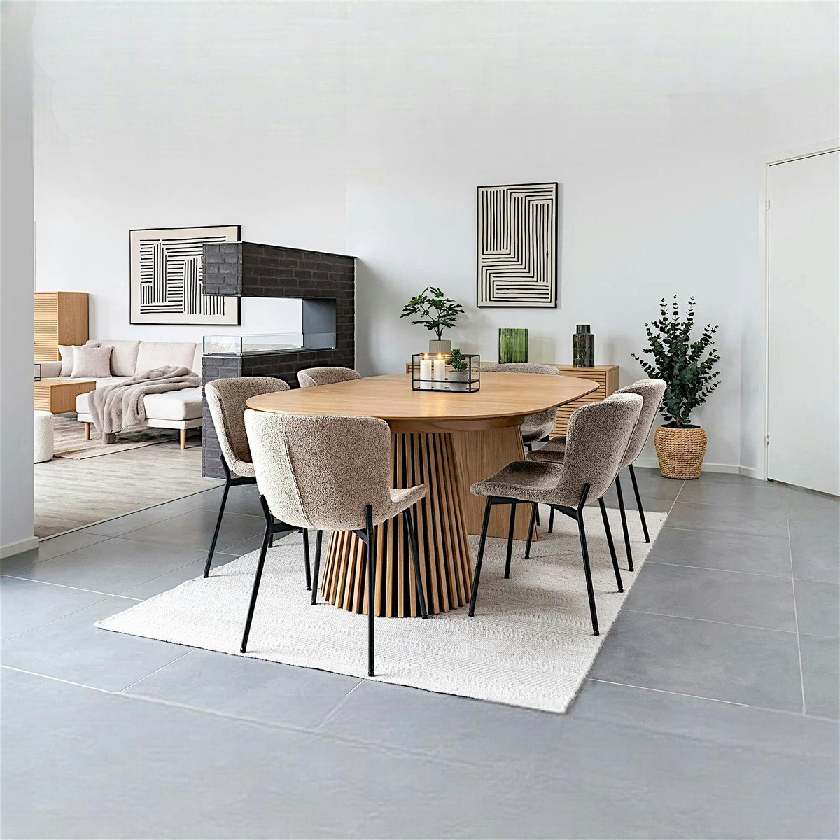 Ensemble table et chaises beige bouclette (lot de 9 pièces) AMSTERDAM bois naturel, PIER IMPORT