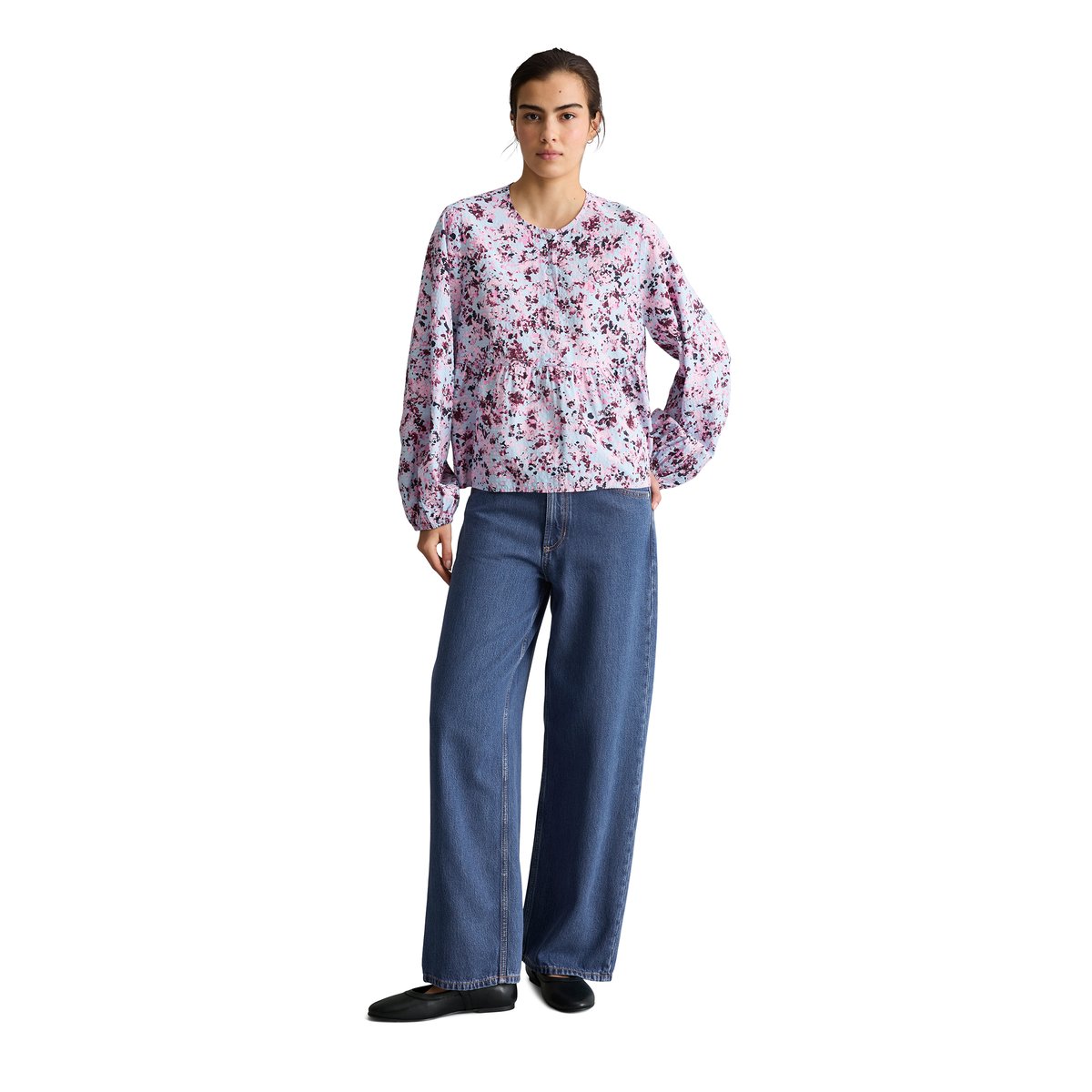 Blouse crinkle relaxed en mélange de viscose imprimée bleu clair, MARC O’POLO DENIM