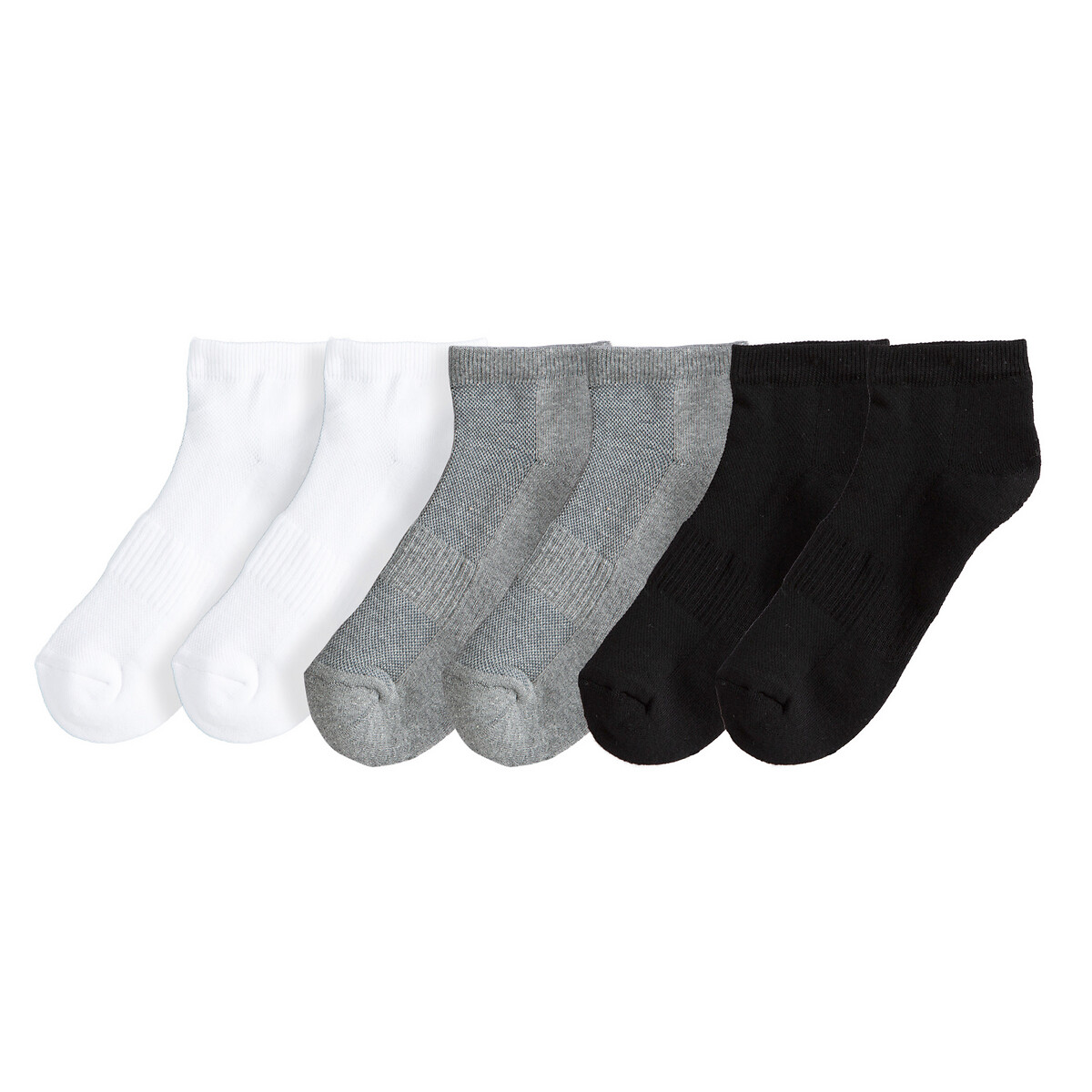 Lote de 6 pares de soquetes branco + cinzento + preto, LA REDOUTE COLLECTIONS