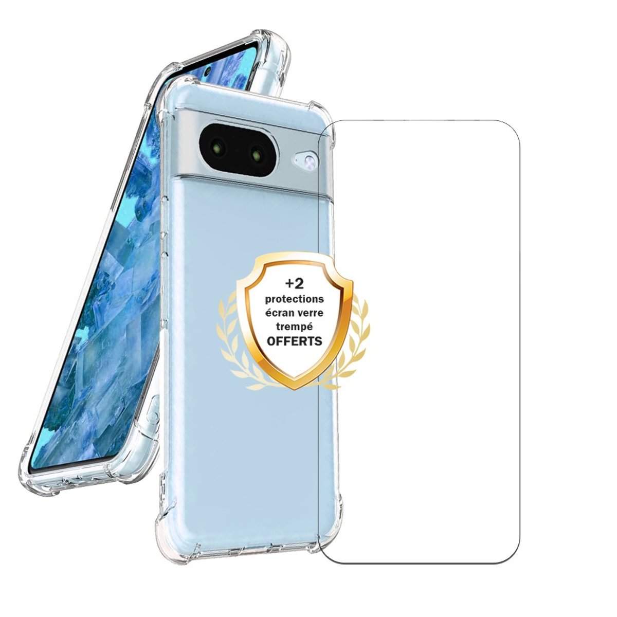 Coque Pixel 8 antichoc + 2 vitres transparent, EVETANE